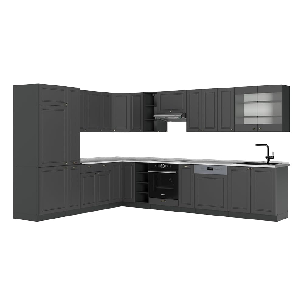 Vicco Fame-Line Corner Kitchen 257 x 347 cm White High Gloss / Anthracite without Worktop