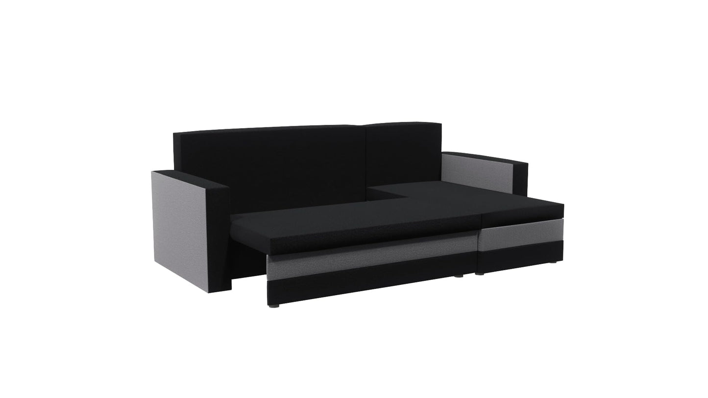 FORNIRO 24 Loft Ecksofa mit Schlaffunktion und Bettkasten - Sofa mit 3 Sitzen und Robustem Überzug - Universal Schlafcouch L-Form - Modern Couch - 225x130x75 cm - Schwarz-Türkis