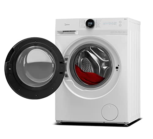 Midea MF200W80WB-14AS Washing Machine, 8 kg, Energy Efficiency Class A, Automatic Volume, Steam Care, Refill Function, 1400 rpm, Time Saving, Turbo, Only 48 cm Deep, App Control, AquaStop, White
