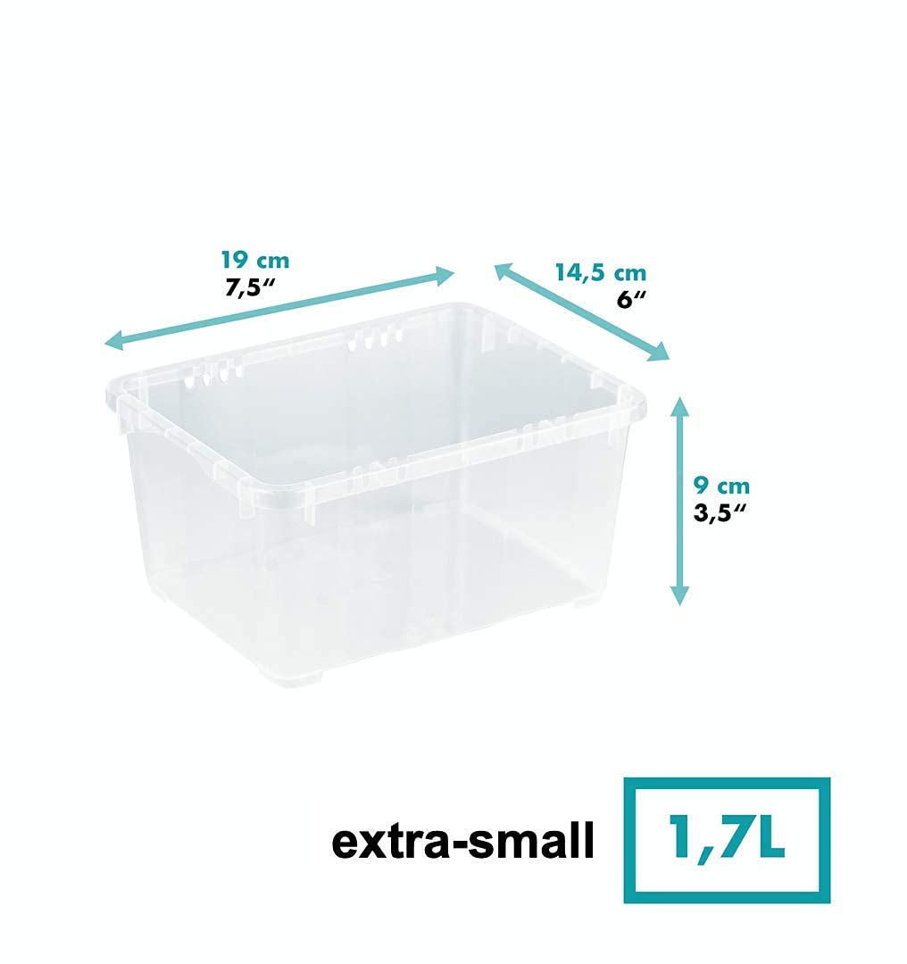 Grizzly Storage Boxes with Lid Transparent – Transparent Boxes, Stackable, with Ventilation, 5er Set, 10 l