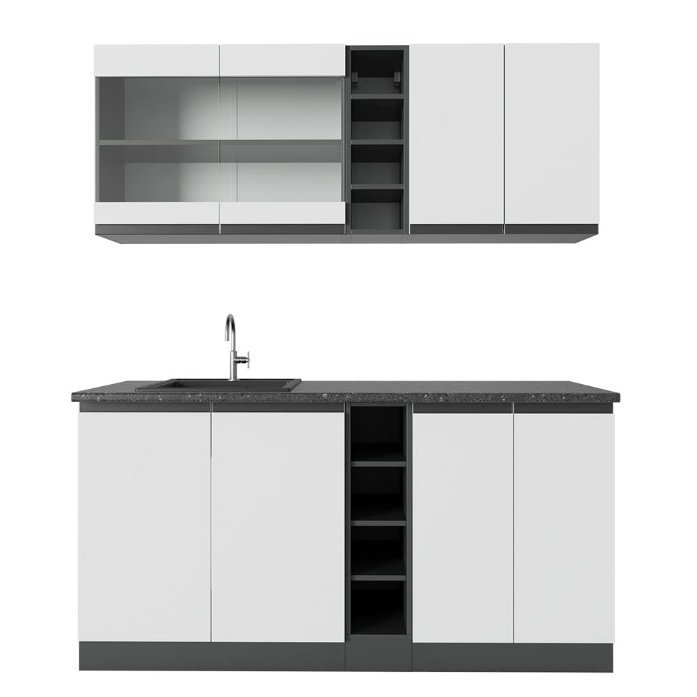 Vicco Single Kitchen R-Line White High Gloss / Anthracite 160 cm without Worktop
