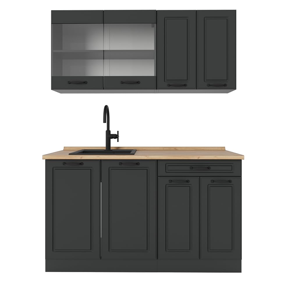 Vicco Single Kitchen R-Line, White High Gloss / Anthracite, 140 cm without Worktop