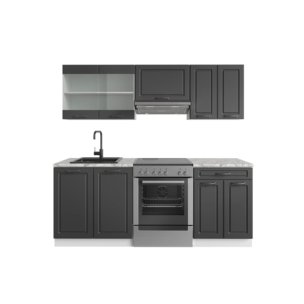 Vicco R-Line Kitchen Unit, White High-Gloss / Anthracite, 200 cm without Worktop