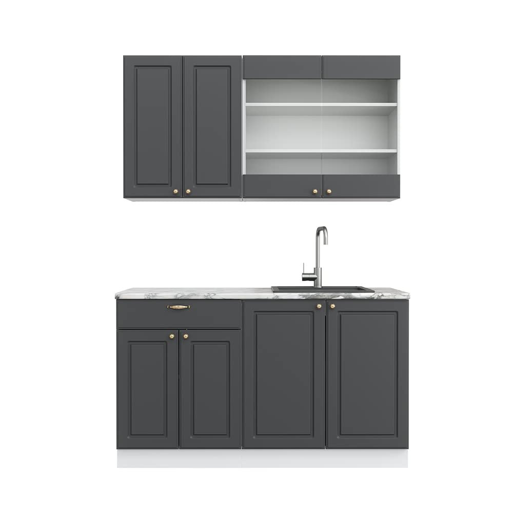 Vicco Fame-Line Single Built-In Kitchen Unit, 140 cm, High-Gloss Fame-Line (Anthracite, High Gloss)