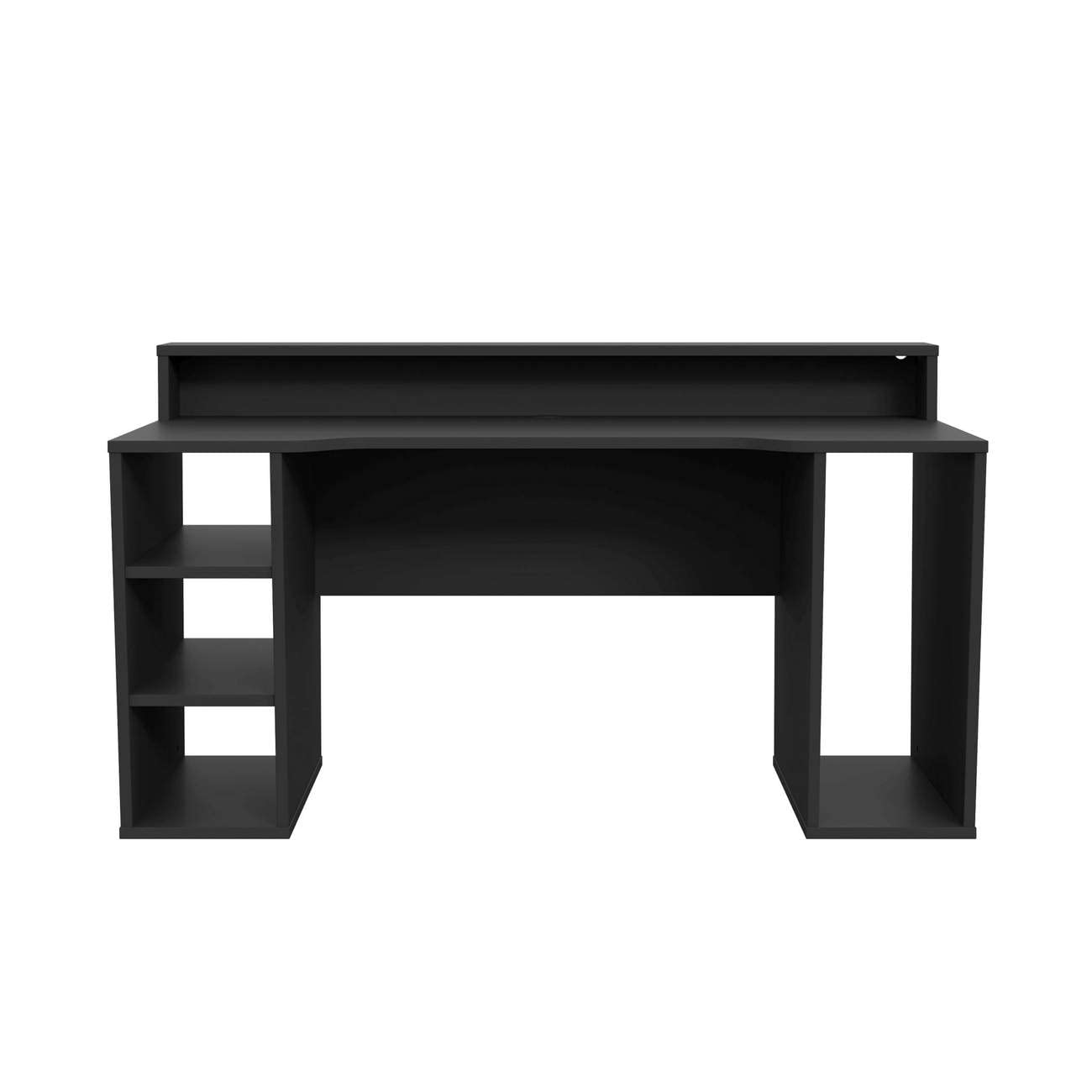 Forte TEZAUR Computer Desk Gaming Desk with LED Lighting and Shelf, Wood Material, Black, W x H x D: 200 x 91.1 x 125.4 cm