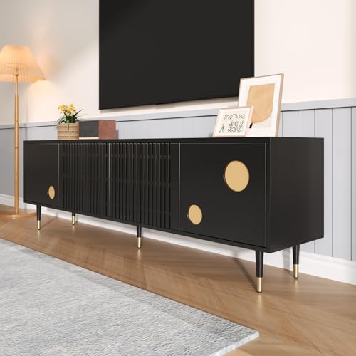 TV Cabinet with 3 Drawers, TV Table with Golden Handles and Legs, Modern TV Stand for TVs up to 75 Inches, Rounded Corners, TV Cabinet for Living Room, 174 x 35 x 41 cm, White