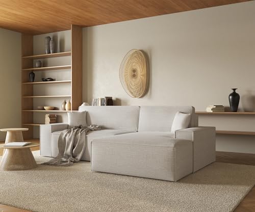 Selsey Sofa Corner Sofa Bed Couch with Storage Space Sleep Function Easy Care Polyurethane Foam L Shape Right Farese Beige Corduroy Look