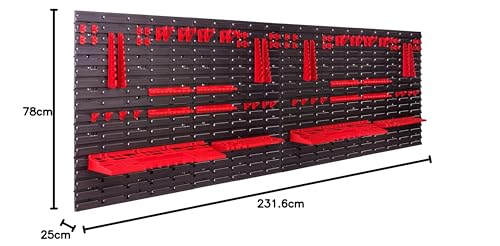 Storage System Wall Shelf 230 x 78 cm, Tool Holders, 46 Pieces Stacking Boxes, Storage Shelves, Storage Boxes, Extra-Strong Wall Shelves, Expandable Workshop Shelving, Workshop Shelves
