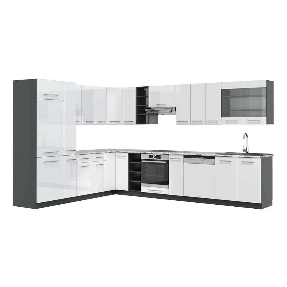 Vicco Fame-Line Corner Kitchen 257 x 347 cm White High Gloss / Anthracite without Worktop