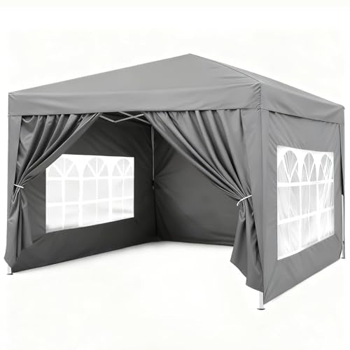 ISE 3 x 3 m Garden Folding Gazebo with Carry Bag, Garden Tent, 50+ UV Protection with 4 Side Panels for Garden, Party, Wedding, High Quality, grey