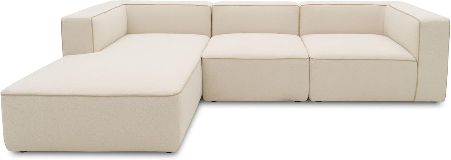 DOMO. collection Adrian Modular Sofa, 3-Seater Made of 2 x Corner Chairs and 1 x Chair, Big Sofa, Module Couch, 3 Upholstery Elements, 3-Seater Couch, 301 x 108 x 69 cm (W x D x H), Cream