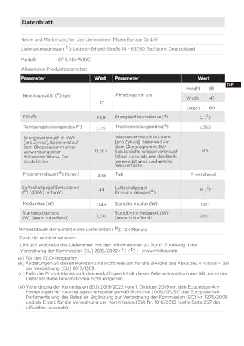 Midea SU 5.35X14CS Dishwasher Base, 14 MGD, Dishwasher 60 cm, Home Connect, Hygiene Care+, Machine Care +, Extra Drying, Half Load, 44 db, Start Delay, Stainless Steel
