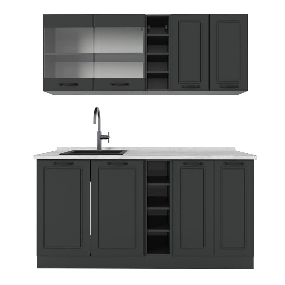 Vicco Single Kitchen R-Line White High Gloss / Anthracite 160 cm without Worktop