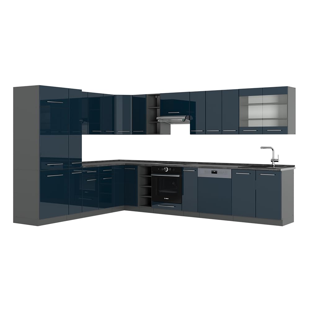 Vicco Fame-Line Corner Kitchen 257 x 347 cm White High Gloss / Anthracite without Worktop