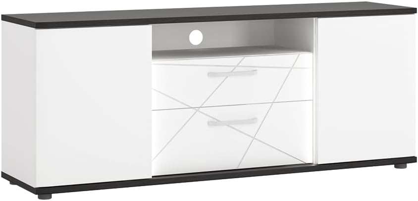 Living Room Furniture Set White 4-Piece Modern 1 Display Cabinet 1 Wall Shelf 1 Lowboard 1 Highboard with Lighting