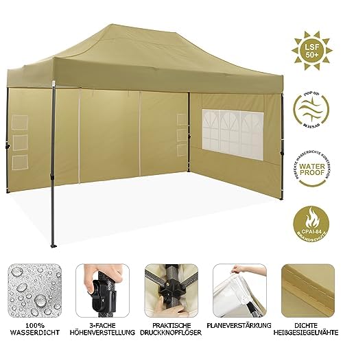 COBIZI Pavillon Faltpavillon 3x3 wasserdicht stabil Winterfest,Outdoor faltbar partyzelt，gartenpavillon mit 4 Seitenteilen und 4 Sandsack und Laufradtasche, Schwarz