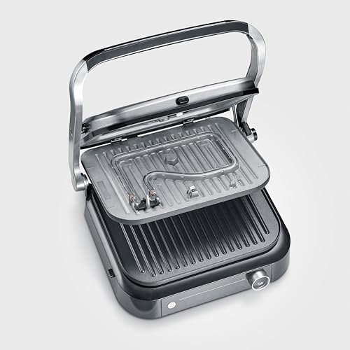 SEVERIN Kontaktgrill für Sandwiches, Steak und als Panini Grill, antihaftbeschichteter Sandwich Maker für fettfreies Grillen, 800 W, metallic grau/schwarz, KG 2394