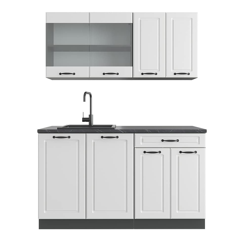 Vicco Single Kitchen R-Line, White High Gloss / Anthracite, 140 cm without Worktop