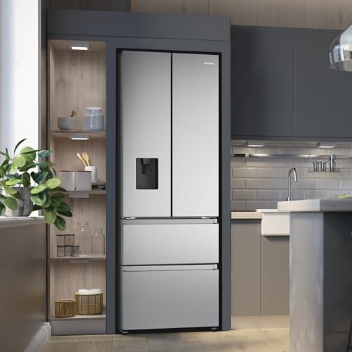 Hisense RF632N4WIE French Door Kühl-Gefrierkombination/ NoFrostPlus/ Inverter-Kompressor/ Wasserspender/ CrispZone/ 200 cm/ Kühlteil 336 l/ Gefrierteil 149 l/ 38 dB/ 295 kWh/ Jahr/ Inox-Look
