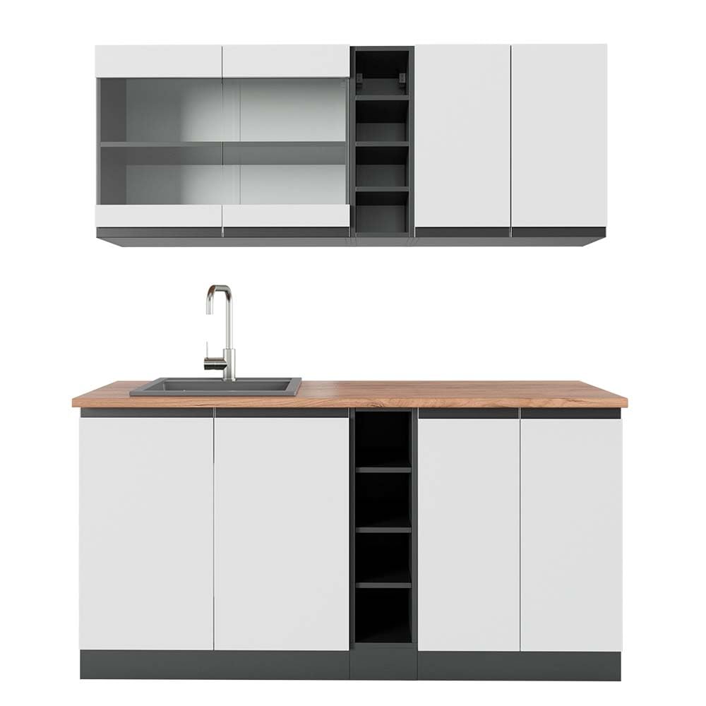 Vicco Single Kitchen R-Line White High Gloss / Anthracite 160 cm without Worktop