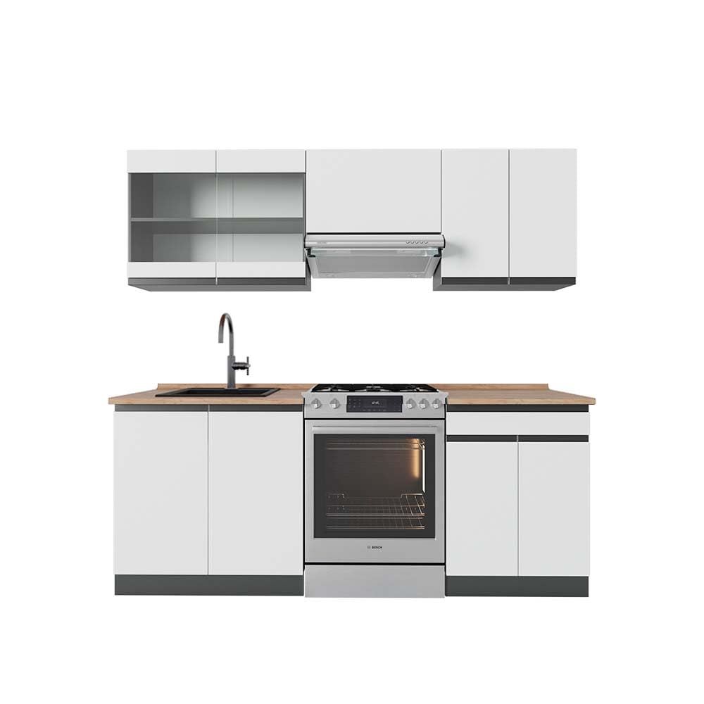 Vicco R-Line Kitchen Unit, White High-Gloss / Anthracite, 200 cm without Worktop
