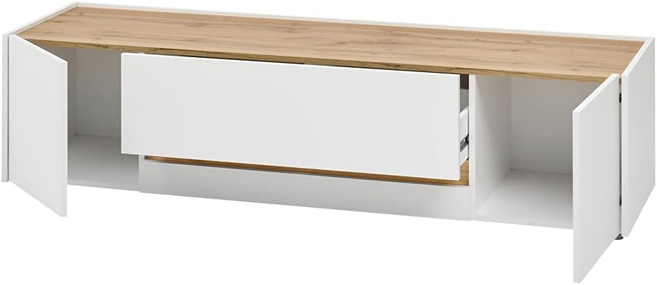 Lomadox TV Wall Unit 4 Pieces with LED Lighting in White with Wotan Oak Panels W x H x D Approx. 310 x 197 x 45 cm