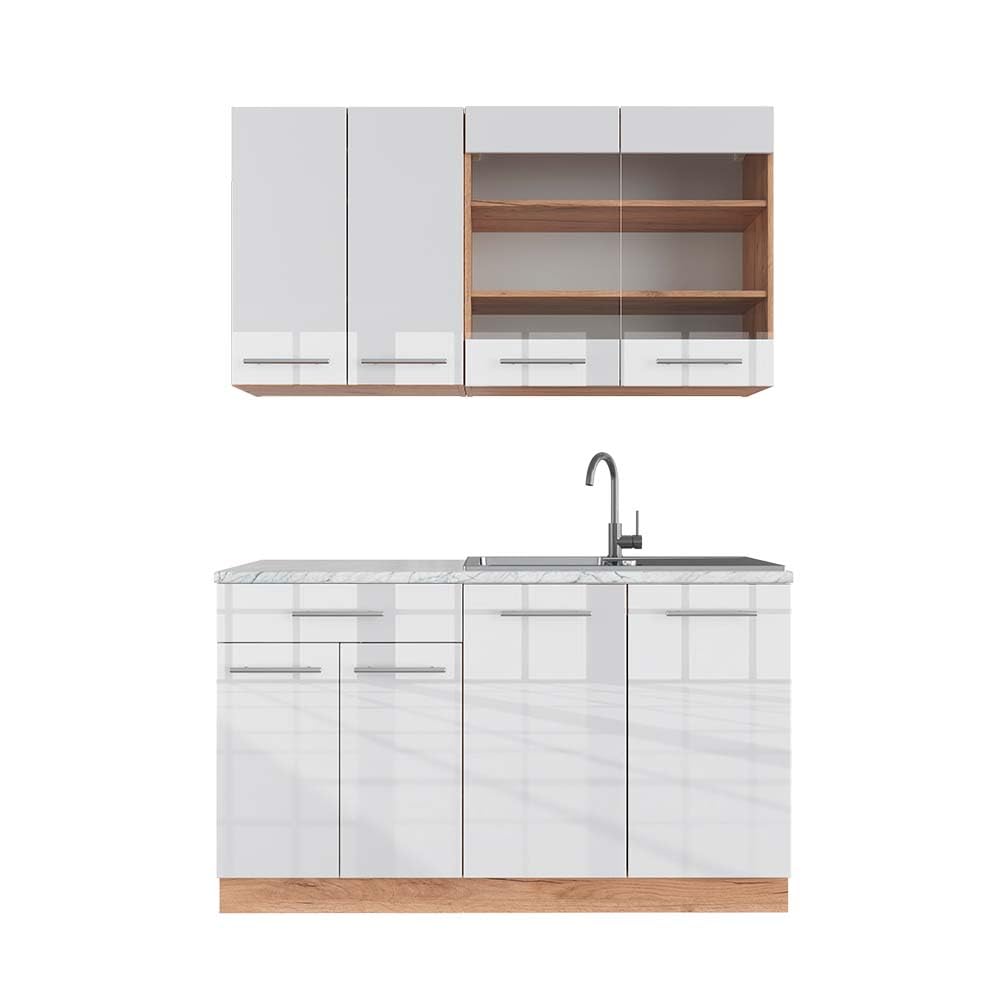 Vicco Kitchen Unit, Kitchen Block, Fitted Kitchen, Fame-Line, Single, Country House, 140 cm, Modern Kitchen Cabinets, Sink Cabinets, Drawers Cabinet Base, Wall Cupboard, Wall Glass Cabinet (Oak, Anthracite, Gold)