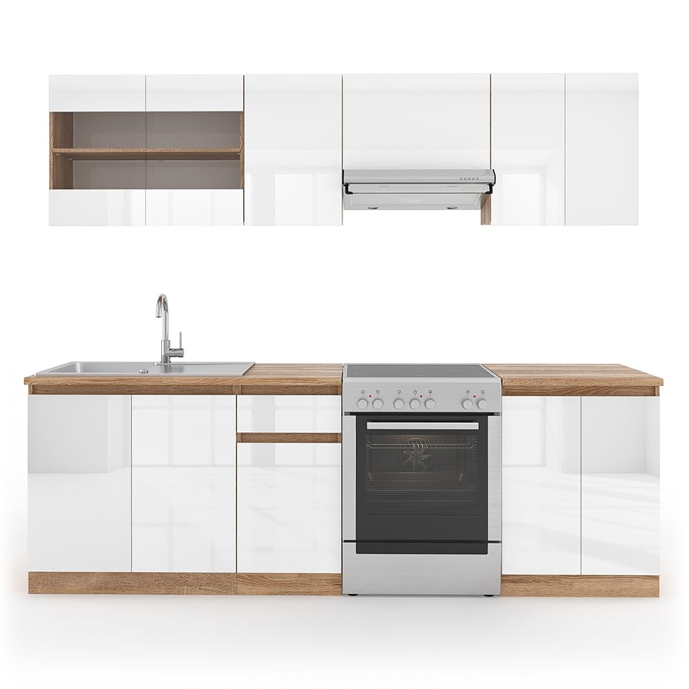 Vicco Kitchen Raul 240 cm Kitchen Unit Kitchen Block Built-in Kitchen – Freely Combinable Units