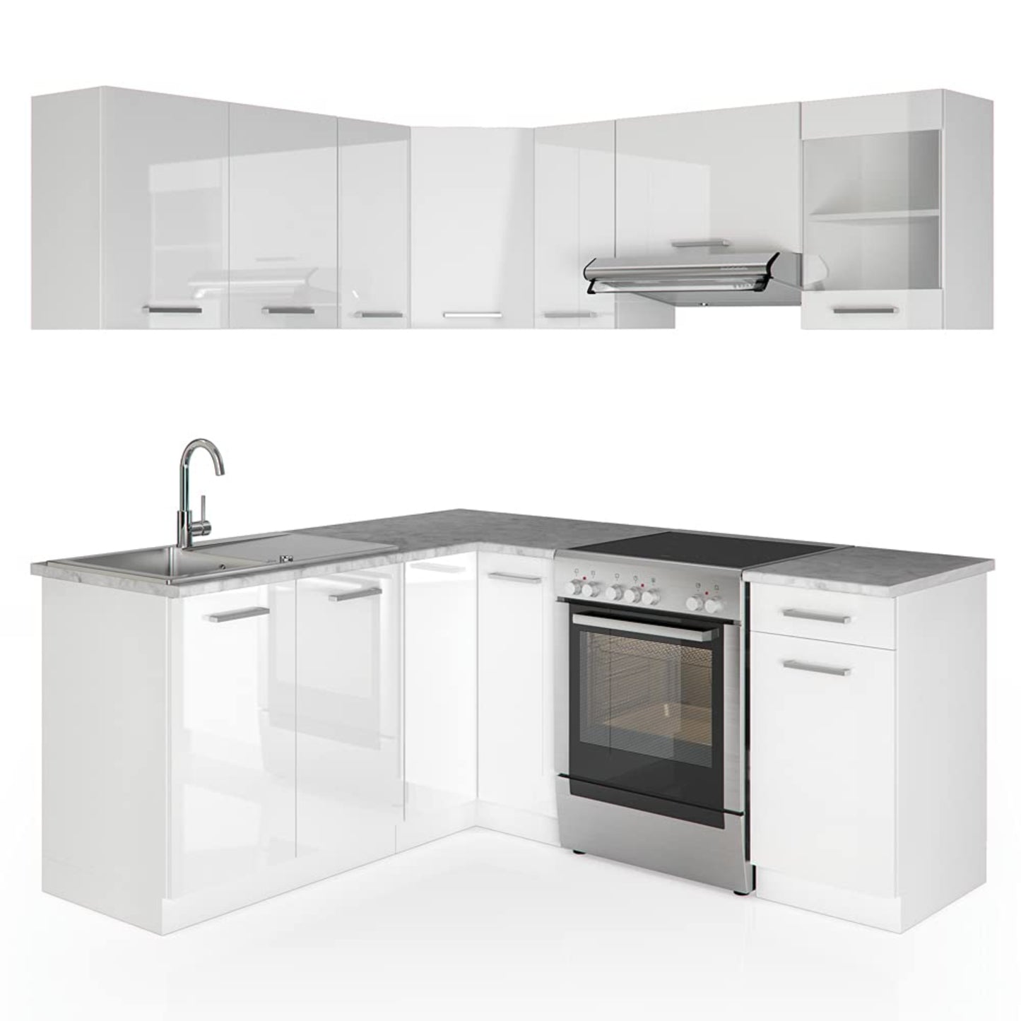 Vicco Rick Corner Kitchen, Anthracite High Gloss/White, 190 x 60 cm, AP Marble