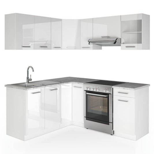 Vicco Rick Corner Kitchen, Anthracite High Gloss/White, 190 x 60 cm, AP Marble