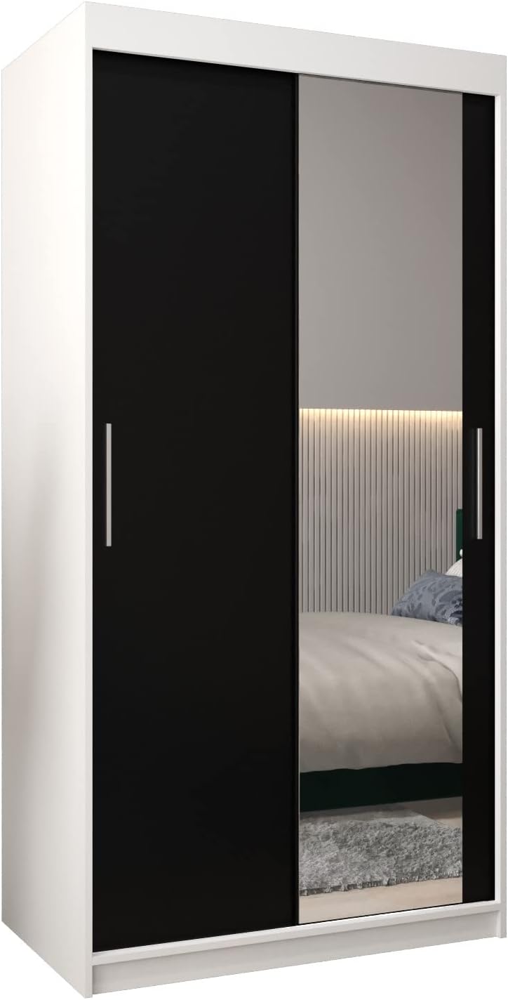 MEBLE KRYSPOL Kleiderschrank mit Spiegel Tokyo 2 - Garderobenschrank - Schrank Schlafzimmer - Mehrzweckschrank DREI Schiebetüren - Regalen - Flur Möbel - Kleiderstange Schrank - Allzweckschrank