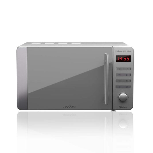 Cecotec Microwave Pro Clean 5020 Mirror, 700 W, 20 L Polished, 3D Wave, Ready 2 Clean, LCD, 60 Minutes Cooking Timer, 8 Programmes, Stainless Steel in Silver