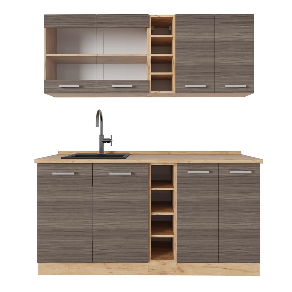 Vicco Single Kitchen R-Line Anthracite High Gloss / Goldkraft Oak 160 cm without Worktop