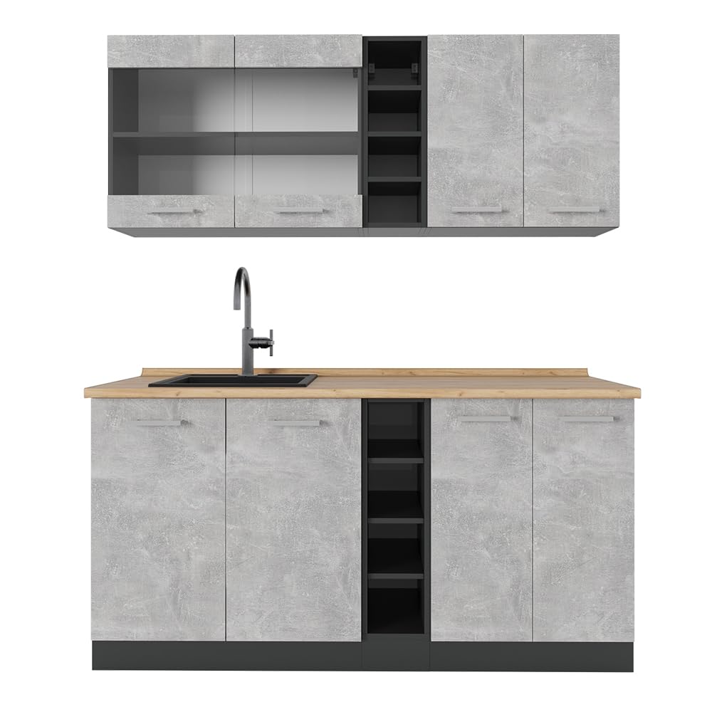 Vicco Single Kitchen R-Line White High Gloss / Anthracite 160 cm without Worktop