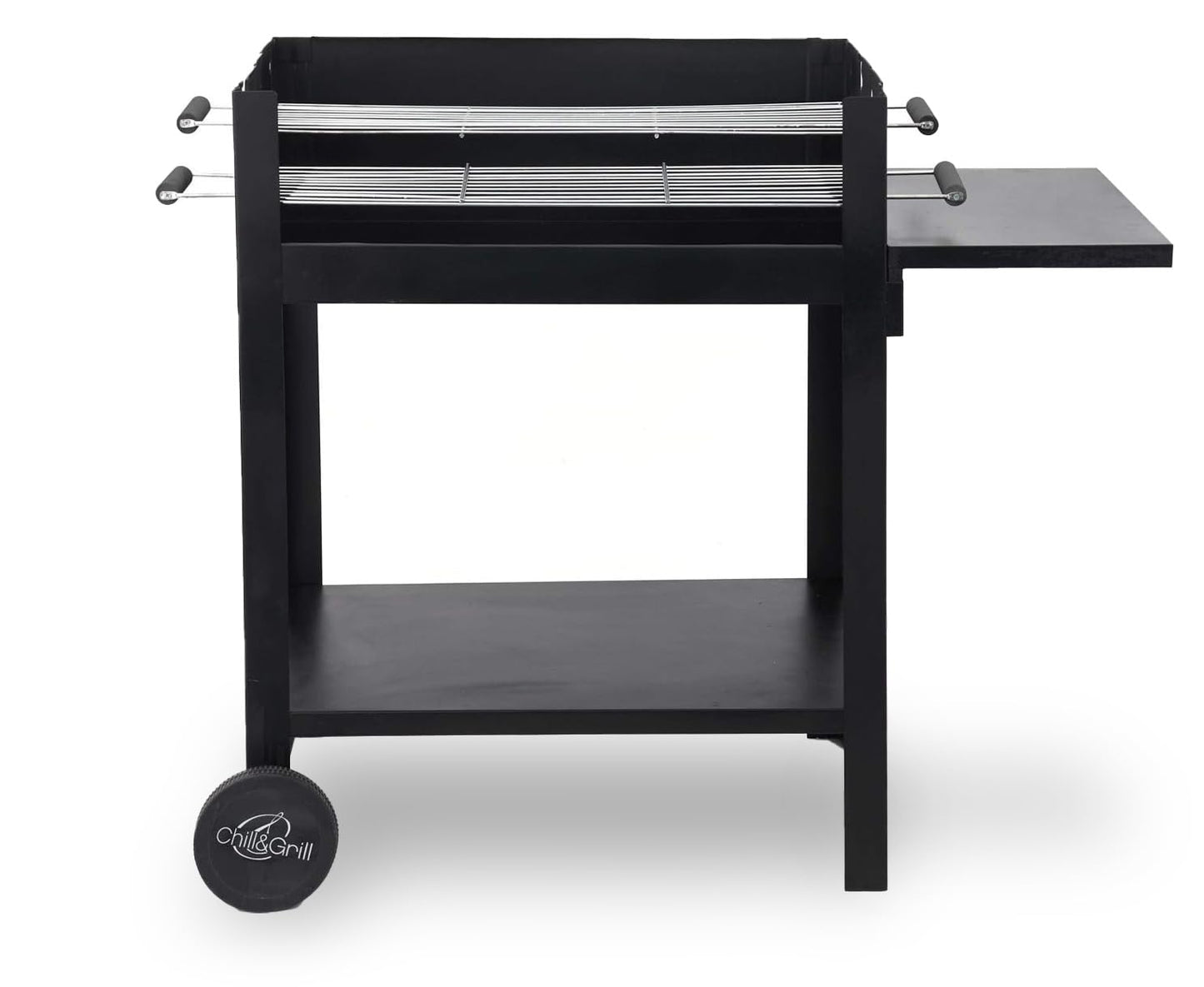 tepro Atlanta Charcoal Barbecue Trolley Outdoor BBQ with Wheels, Height Adjustable Approx. 77 - 88 cm, Grill Area: Approx. 98 x 56 cm, Dimensions Approx. 135.5 x 63 x 91.2 cm, Black
