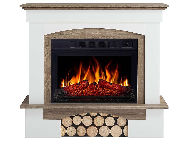 Woodley AF23BS White Brick Effect Electric Fireplace with LED Flame Effect, Heating up to 30 m², Remote Control, Realistic Design, Energy Saving, Freestanding, Grey Oak