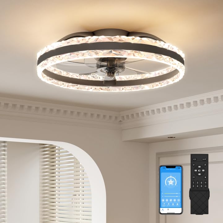 VOLISUN Ceiling Fan with Lighting and Remote Control, 6 Wind Levels and Dimmable, Modern Ceiling Light with Fan, Quiet LED Ceiling Fan for Bedroom, Living Room (White, 50 cm)