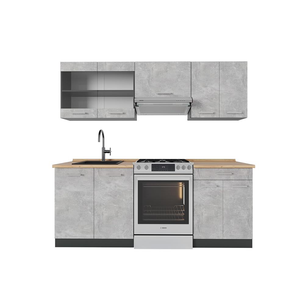 Vicco R-Line Kitchen Unit, White High-Gloss / Anthracite, 200 cm without Worktop