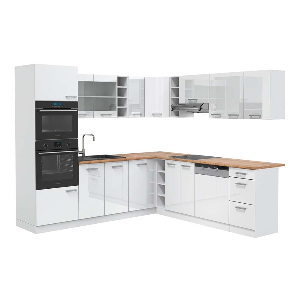 Vicco R-Line Fitted Kitchen Cabinets Country House Kitchen Furniture (White, Corner 247 x 237 cm)