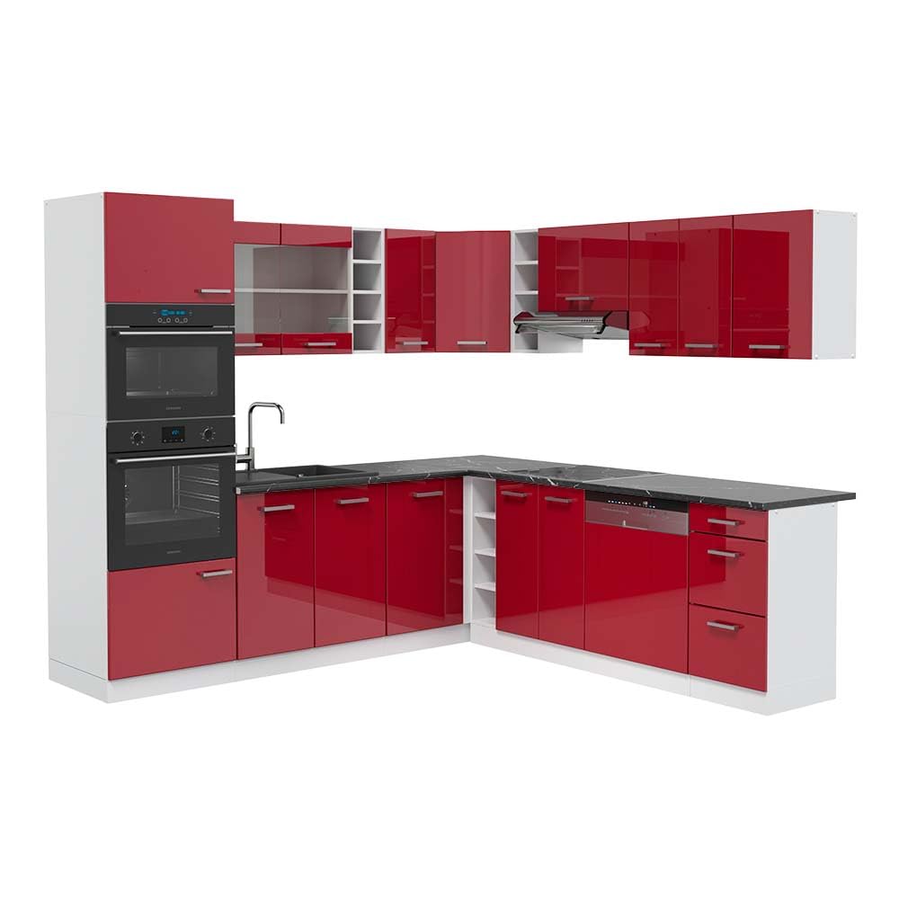 Vicco R-Line Fitted Kitchen Cabinets Country House Kitchen Furniture (White, Corner 247 x 237 cm)