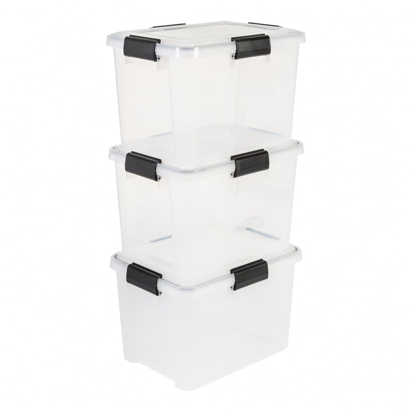 Iris Ohyama Airtight Plastic Storage Boxes with Lids, 20L, Set of 3, Black, Hermetic Waterproof Closure, Heavy Duty Snap Latches, Stackable, Dustproof, BPA-Free, DDAT-SD