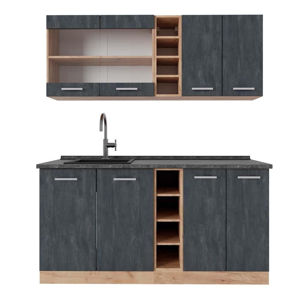 Vicco Single Kitchen R-Line Anthracite High Gloss / Goldkraft Oak 160 cm without Worktop