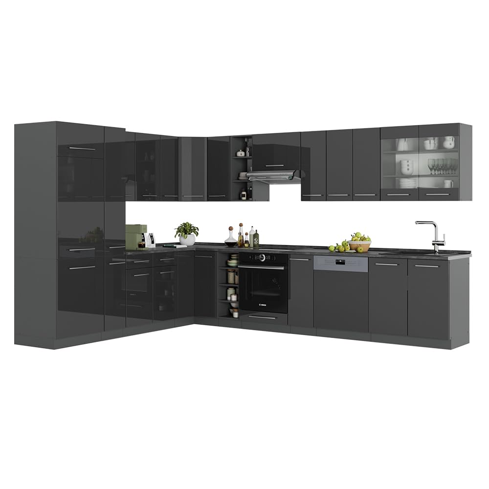 Vicco Fame-Line Corner Kitchen 257 x 347 cm White High Gloss / Anthracite without Worktop