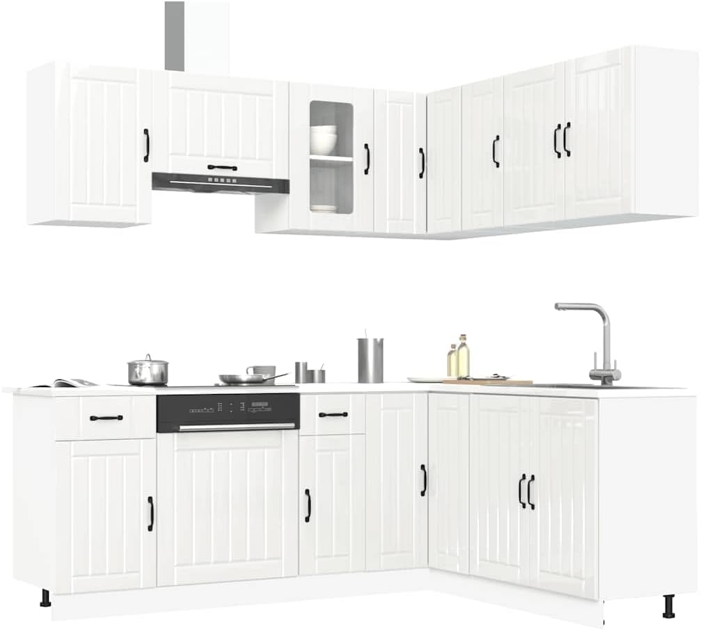 Lucca 7-Piece Kitchen Cabinet Set without Electrical Appliances High Gloss White Wood Material