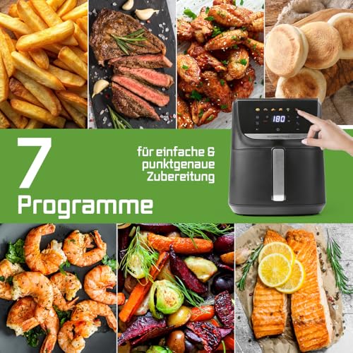 GOURMETmaxx Digitale Heißluftfritteuse 12 L, XXL-Edelstahl-Ofen | Airfryer + Timer, Touchdisplay, Drehspieß | fettarm, energiesparend frittieren | 10 Programme inkl. Pizza | 1800 W