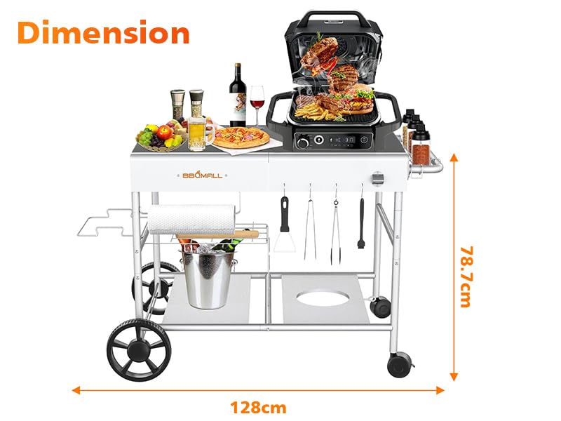 GFTIME Improved Pizza Ovens Grill Trolley for Koda/Karu/Fyra 16 & 12, 128 x 64 x 78 cm Rolling Kitchen Trolley, Serving Trolley Grill Stand for Ninja Woodfire, Blackstone Griddle, Trolley for Weber Q
