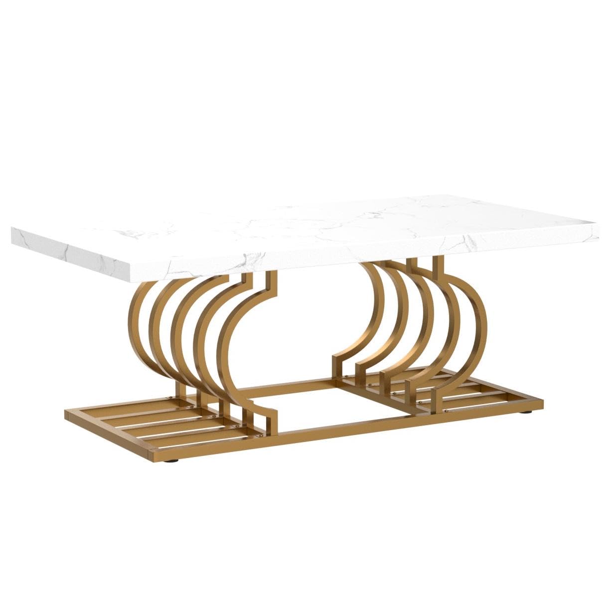 Tribesigns Modern Coffee Table, Living Room Table, Faux Marble Cocktail Table with Geometric Frame, Rectangular Middle Table, Tea Table, Accent Furniture, Table, Sofa, Side Table for Home Office,