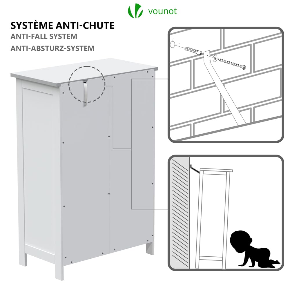 VOUNOT® Bathroom Cabinet, Side Cabinet with 4 Drawers, Cabinet Door & Adjustable Shelves for Bathroom, Living Room, Kitchen, Bedroom, 30 x 55 x 82 cm, Grey