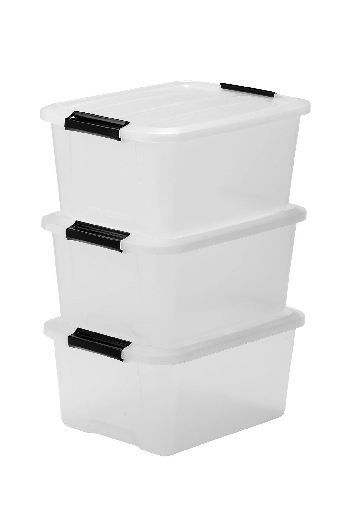 Iris Ohyama Storage Boxes with Lids, 55L, Set of 4, Transparent, Secure Closure, Stackable, Handles, Bedroom, Closet, Office, Organisation, BPA-Free Plastic, Organiser Boxes, BSB-55
