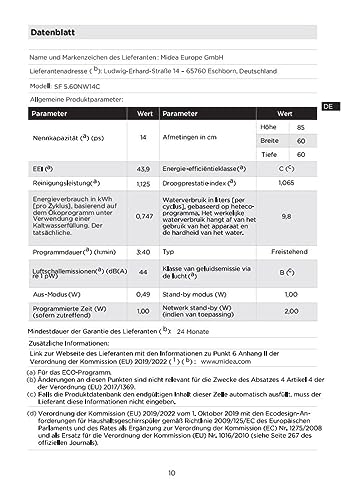 Midea SU 5.35X14CS Dishwasher Base, 14 MGD, Dishwasher 60 cm, Home Connect, Hygiene Care+, Machine Care +, Extra Drying, Half Load, 44 db, Start Delay, Stainless Steel